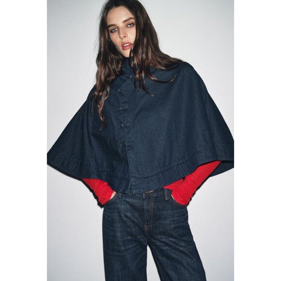 ZARA DENIM CAPE WITH TOGGLES - Picture 1 of 9
